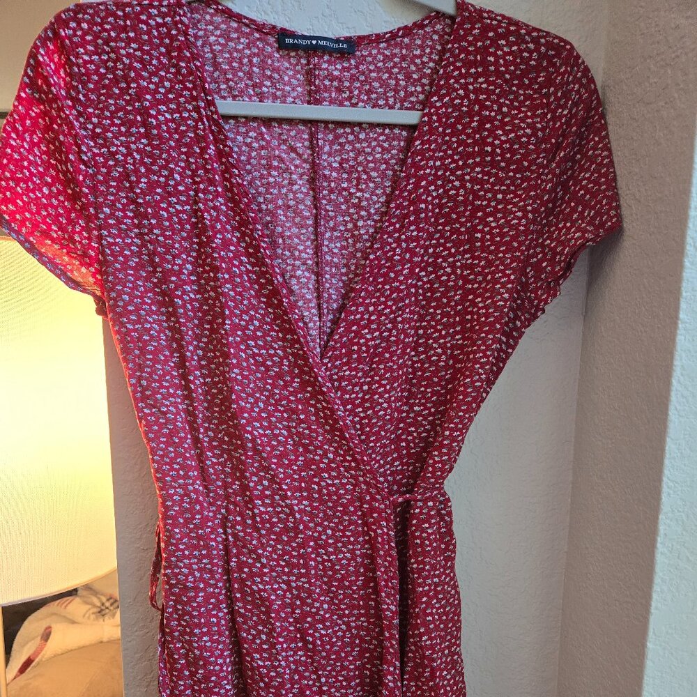 Brandy Melville "Robbie" Ditsy Red Floral Wrap Dress, Small